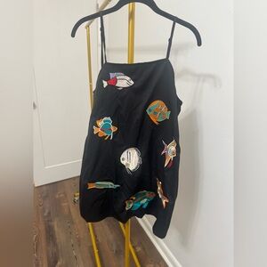 Black Dress with Colorful Fish Embroidery